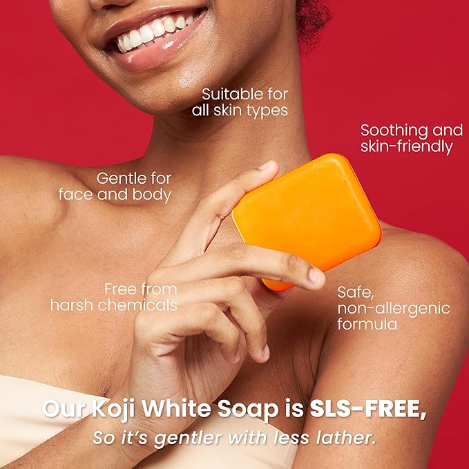 Koji White 4% Kojic Acid Dark Spot Corrector Soap For Exfoliating & Moisturizes with Vitamin C, Licorice Root Extract, Hydrating & Even Skin Tone Cleansing Bar for Face & Body, Vegan, 3.52 Oz (2 Bars)