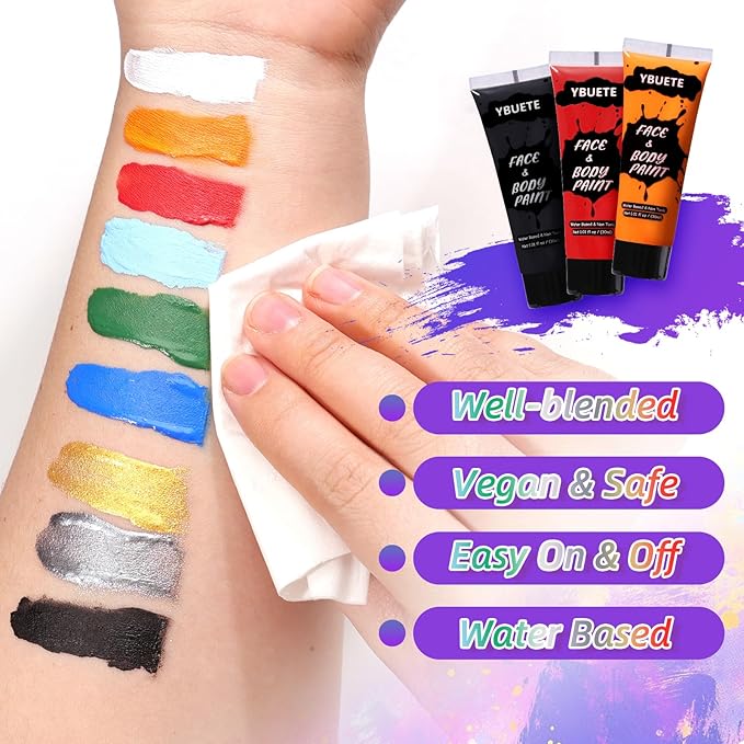 2Pcs Face Body Paint, Professional Paint for Halloween Cosplay Costume Party, Full-coverage Multi-Color Cream Makeup Body Paint for Adults Halloween Cosplay SFX Makeup Paint (White+Blue)