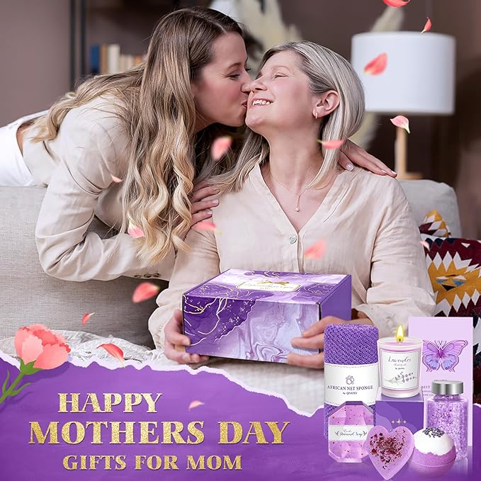 Valentines Day Gifts for Her, Bath Gift Set for Women, Birthday Gifts for Wife Women Sister Mom Auntie Grandma Friends, Relaxing Spa Self Care Lavender Bath Bombs Set﻿