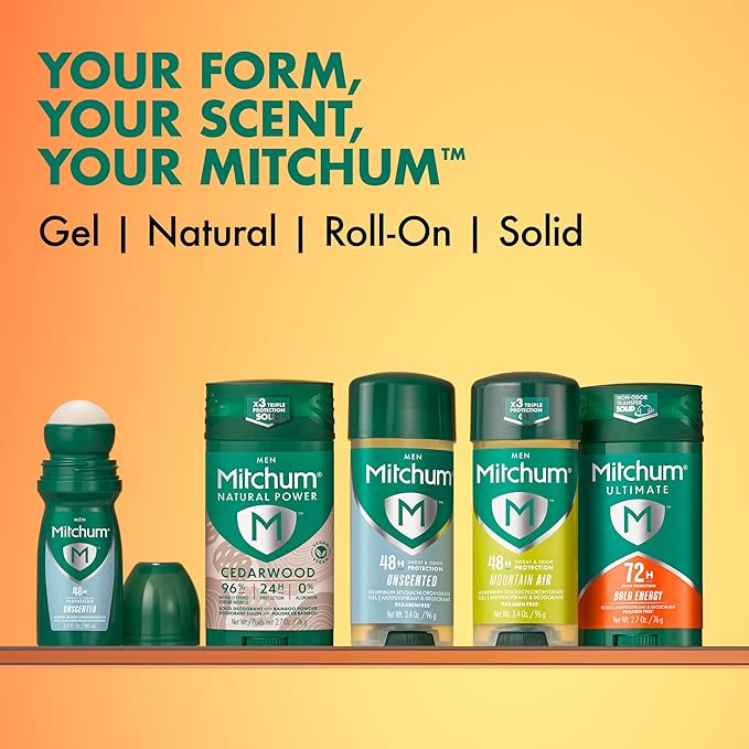 Mitchum Ultimate 72H Odor Protection Men’s Antiperspirant & Deodorant, Invisible Solid, Bold Energy, 2 pack