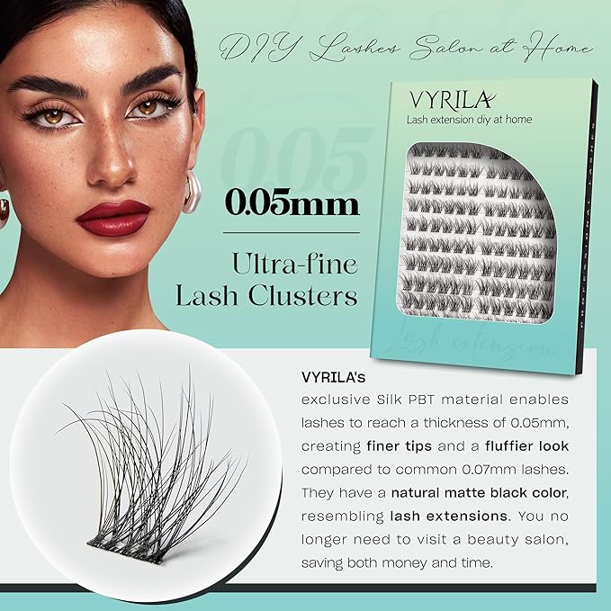 Lash Clusters Kit 0.05mm Individual Lashes, 3D Wispy Lashes, 0.1mm Super Thin Band Resuable Natural Lashes,D Curl Faux Mink Lashes,144pcs Lash Extension (Green Hush-D-0.05-8-16mix-Kit)