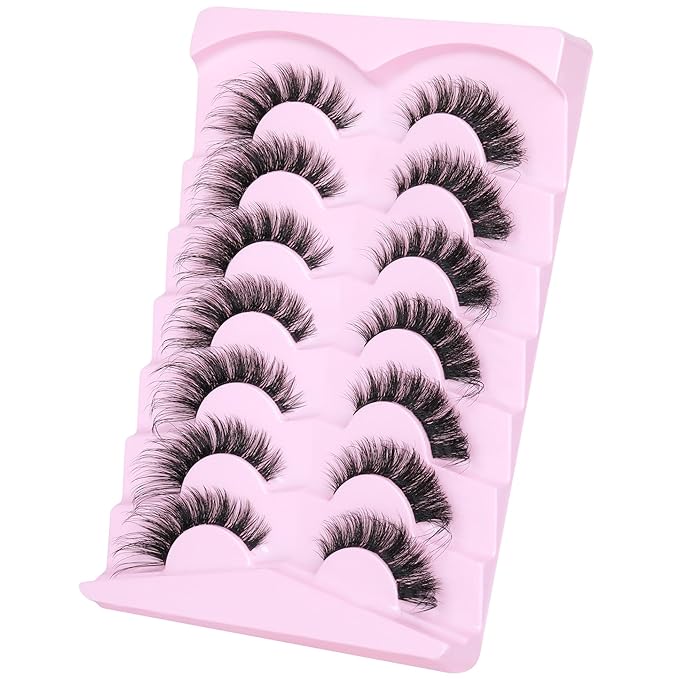 Wispy Lashes Cat Eye False Eyelashes Natural Lashes Fuzzy Strip Fake Eyelashes Fox Eye Lashes with Clear Band Lashes 7 Pairs