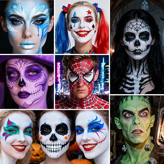 Pink Face Paint -Water Based Non-Toxic Highly Pigmented Body Painting for Vintage Doll Puppet Halloween SFX Cosplay, Full Coverage Washable Paint for Costume Party Stage Performance