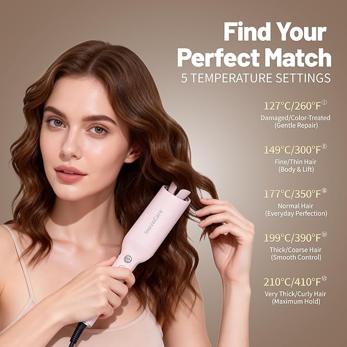 Upgraded Automatic Rotating Curling Iron - CurlPro Plus Long Barrel Curling Wand for Long Hair, Ceramic Hair Curler for Women, Anti-Scald, Tangle-Free, 600M Ionic, Dual Voltage (Misty Rose)