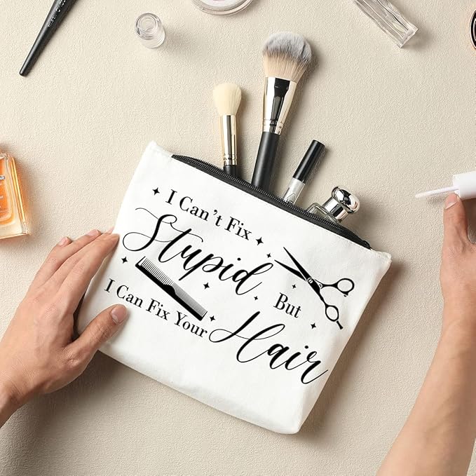 NBIAN Hair Stylist Makeup Bag, Hairdresser Gift, Hairdresser Gifts for Women I Can't Fix Stupid But I Can Fix Your Hair, Makeup Travel Case, Inspirational Hair Stylist Gift Valentine's Day Gift