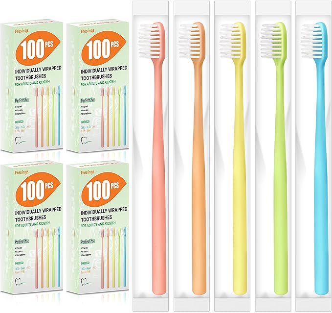 400 Pack Disposable Toothbrushes Bulk – Individually Wrapped Soft Bristles Single Use for Adults & Kids, Travel Hotel Guest Dental Office Donation Emergency Hygiene,Minimalist Design 5 Colors