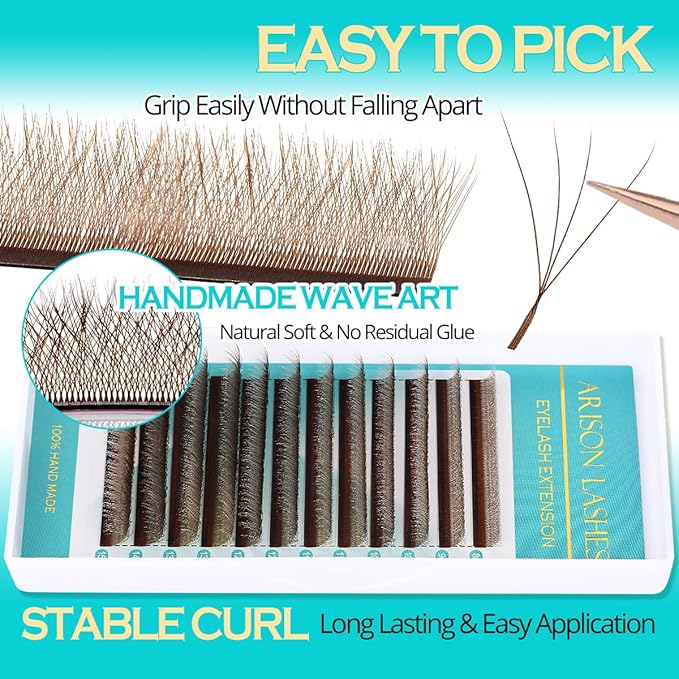 YY Eyelash Extension W Shape 4D Premade Fans W Lashes 0.07 D Curl Matte Black W Shaped Volume Fans (Brown-W-4D-0.07D-9mm)
