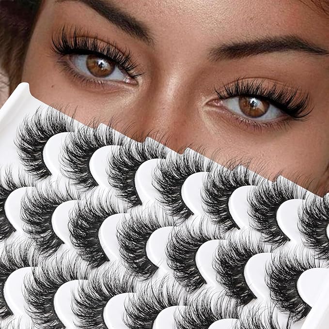 Losha Lashes 14 Pairs Fluffy False Lashes Soft Handmade Fake Eyelashes Vegan Cat Eye Lashes that Like Lash Extensions (P01)