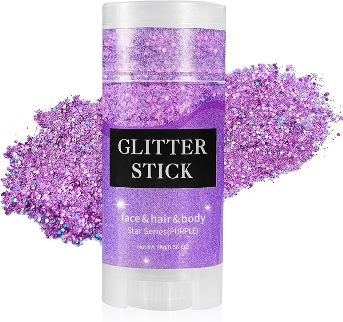 Mysense Purple Body Glitter Stick,Mardi Gras Face Hair Glitter,Festival Concert Rave Outfit Accessories for Women,Mermaid Sequins Chunky Glitter Makeup,0.56oz