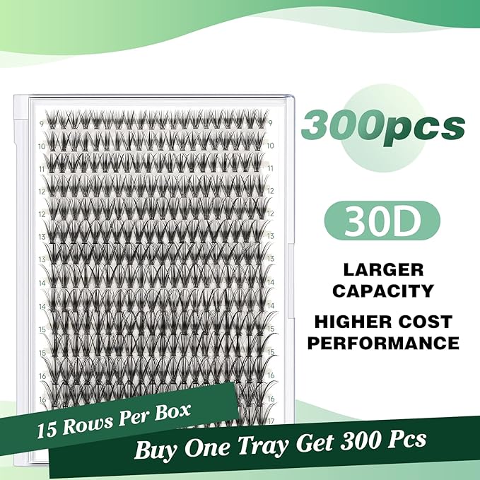 Lash Clusters 300pcs Individual Lashes 30D 0.07C Curl 9-18MIX DIY Eyelash Extension KEYYOU Large Tray Volume Soft&Natural Cluster Lashes(30D-0.07C,9-18MIX）