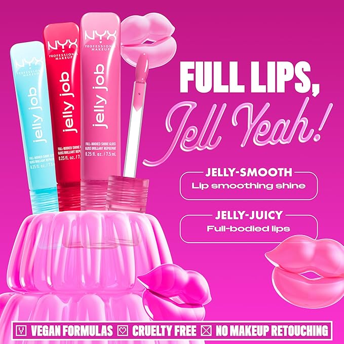 NYX PROFESSIONAL MAKEUP Jelly Job Lip Gloss, Lip Tint Gloss with Full-Bodied, Smoothing, and Hyper-Glossy Shine - Cherry Jelly (Red)