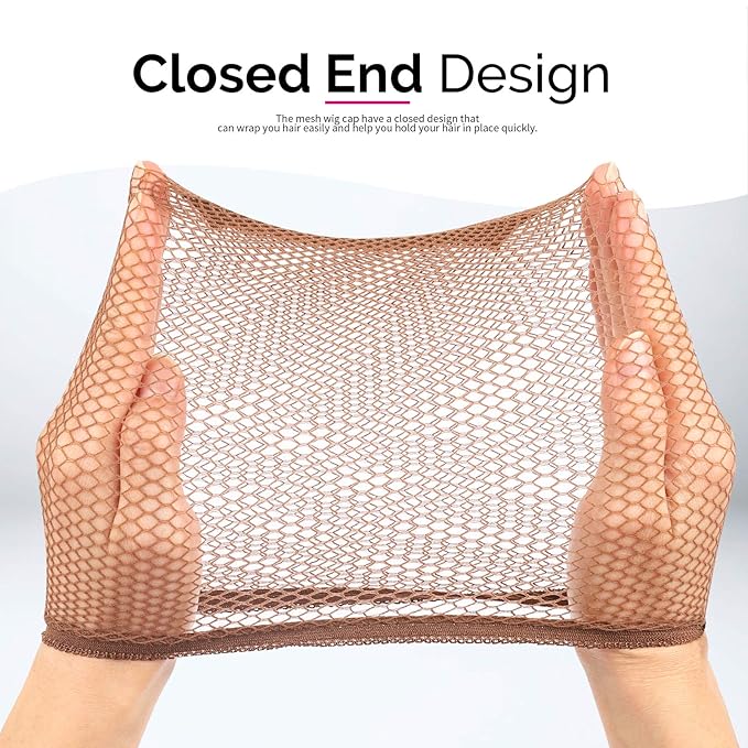 Fandamei 4PCS Dark Brown Mesh Wig Cap, Closed End Hair Mesh Net Wig Caps, Liner Weaving Caps for Women, Men, Kids