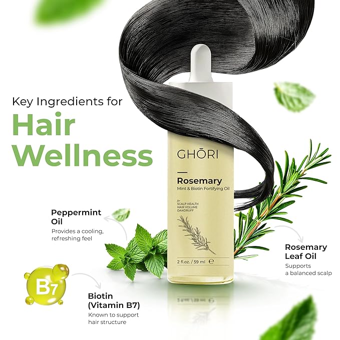 Rosemary, Mint & Biotin Fortifying Hair Oil | Stimulates Hair Growth & Strengthens Follicles| Essential Oils for Healthy Scalp | Fast-Absorbing, Silicone-Free | 2 fl oz (59ml)