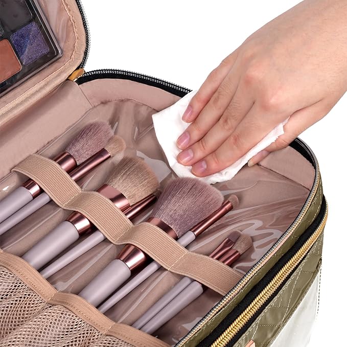 BAFAMYE Makeup Bag Women, 8.8L Large Cosmetic Train Case, Make up Bags Organizer Box Travel-Size Accessories Bottles, Brushes, and Skin Care Products, Toiletry Bag for Women Pink 2.33 GAL