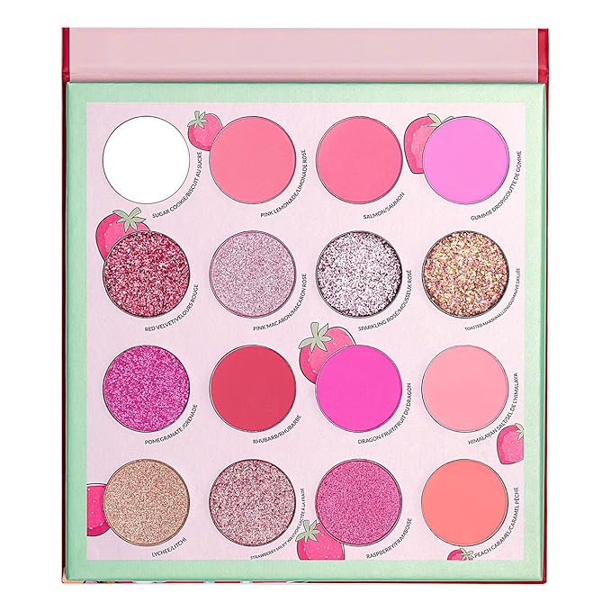 KimChiChic Beauty Donut Collection Eyeshadow Palette - 16 Matte, Pigment, & Glitter Shadows, Versatile for Day to Night Looks, Cruelty Free, Strawberries & Cream