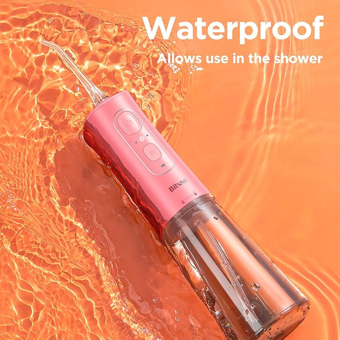 Bitvae Cordless Water Dental Flosser for Teeth, Portable Water Teeth Cleaner Picks, 6 Jet Tips 3 Cleaning Modes, IPX7 Waterproof Water Dental Picks, Coral Orange