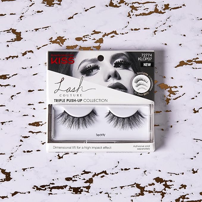 KISS Triple Push-Up, False Eyelashes, 'Teddy', 12mm, Includes 1 Pair Of Lash, Easy to Apply, Reusable Lash Clusters