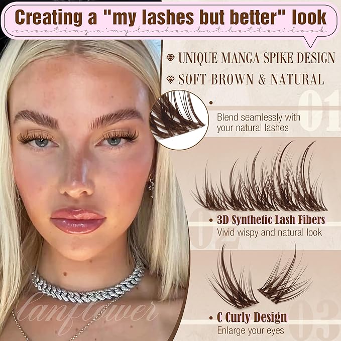 Brown Lash Clusters Kit Wispy Lash Extension Kit Natural Spiky Cluster Eyelash Extensions CD Curl Eyelash Extension Kit with Lash Bond seal and Remover by Lanflower