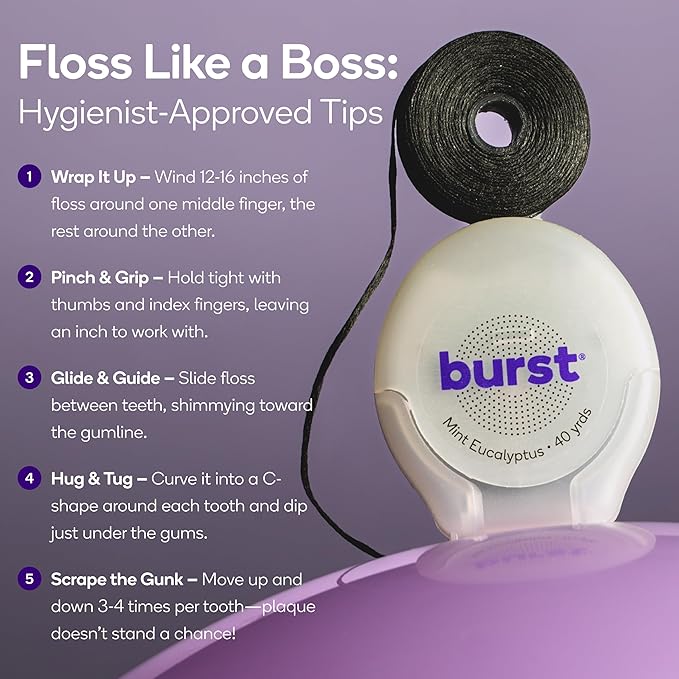 BURST Expanding Dental Floss (Mint Eucalyptus/160 Yards) | Stain Absorbing & Woven Teeth Floss with Xylitol Coating to Fight Cavities | Vegan | Paraben Free Expanding Floss