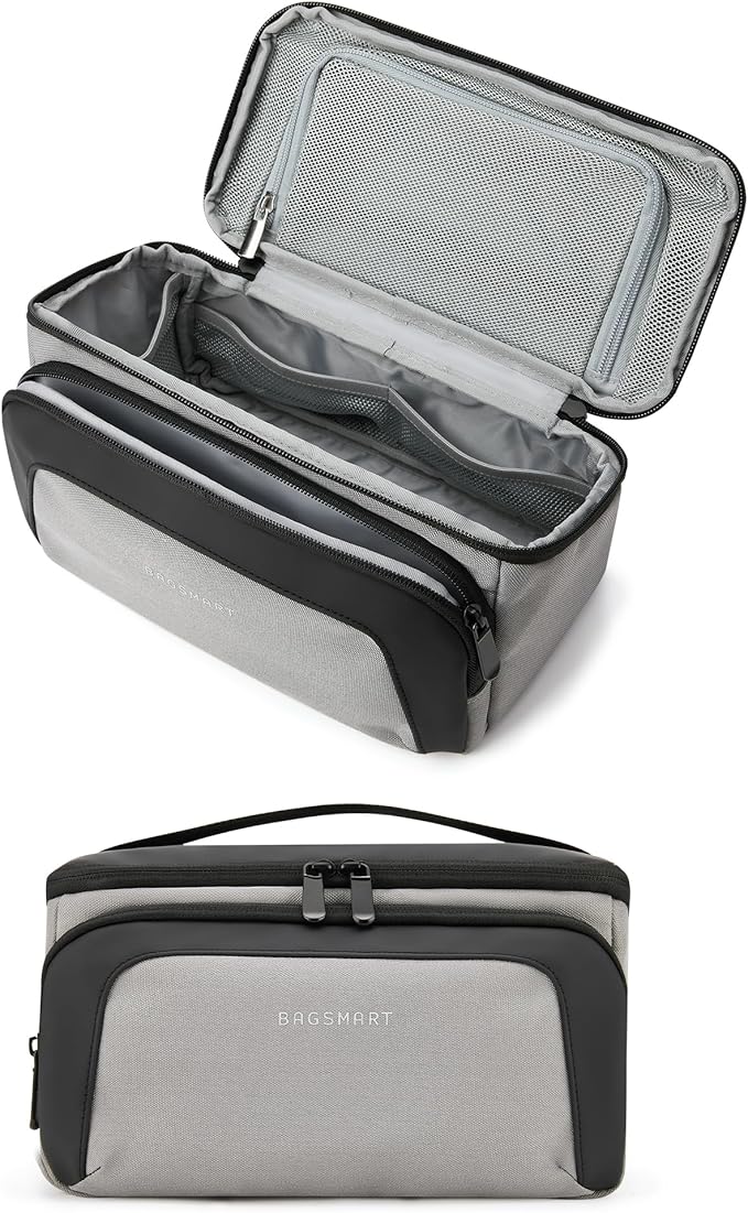 BAGSMART Toiletry Bag for Men, Wide Opening Travel Bag for Toiletries, Dopp Kit Water Resistant Shaving Hygiene Bag for Bathroom Shower, Toiletries Accessories,Travel Essentials-Gray