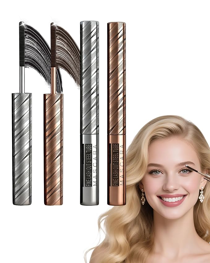 2 PCS Iron Wand Mascara, 3D Curling Eye Lashes, Black Brown Waterproof Mascara Volume and Length, Long Lasting Smudge-Proof, Metal Wand, Volumizing, Lengthening, No Flaking Tint, Women's Day Makeup