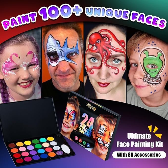 Face Painting Kit for Kids, Non-Toxic and Hypoallergenic Face Paint Makeup Kit| with Stencils, Book, Easy to Use and Safe for Kids, Fun for Halloween, Birthday Party, School Event