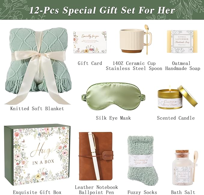 GIFTINBOX Gift Baskets for Women, Valentine's Day Birthday Gifts for Women, Get Well Soon Gift After Surgery, Spa Care Package, Self Care, Sympathy Gift Baskets Thinking of You for Mom, Sister, Wife
