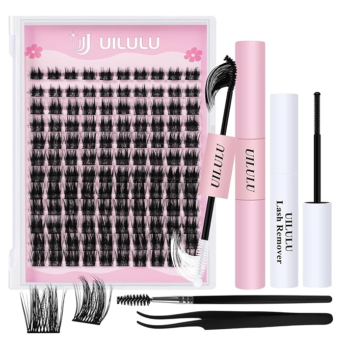 Lash Clusters Kit 10-18mm Natural Lashes Clusters D Curl False Eyelash Clusters, DIY Lash Extension Kit with Lash Bond & Seal, Lash Glue Remover, Lash Tweezers & Lash Brush(U05 Kit)