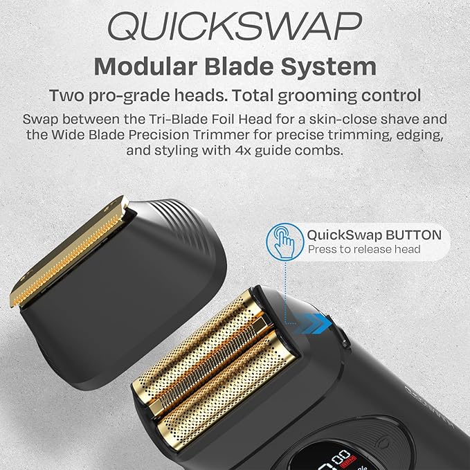 HUMMINGBIRD MK17 DualPro Foil Shaver & Beard Trimmer for Men – Gold Titanium Blades, Turbo Shaving & Torque Control, Metal Body, Digital Battery & RPM Display, Wet/Dry, USB-C & Wireless Charging Dock
