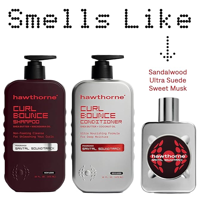 Hawthorne Curl Bounce Shampoo. Mens Curly Hair Shampoo with Shea Butter, Macadamia Oil, and Coconut Oil to Hydrate Curls and Tame Frizz. Sulfate & Paraben Free, Mens Natural Shampoo. 16 fl oz. 2-Pack.