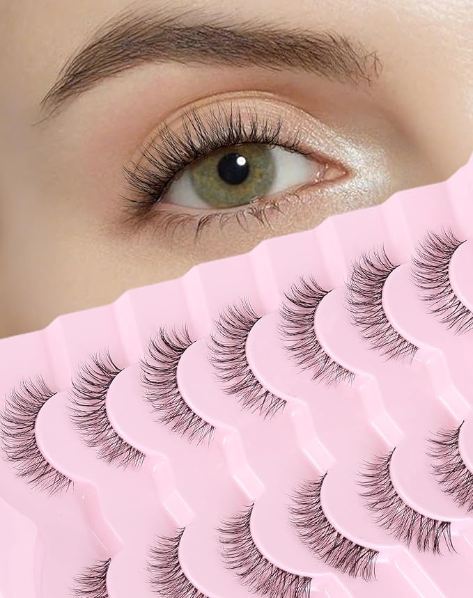Onlyall Natural Eyelashes Wispy Lashes Clear Band Lashes Natural False Eyelashes C Curl Lashes Fake Eyelashes Natural Lashes 13mm Lashes H6