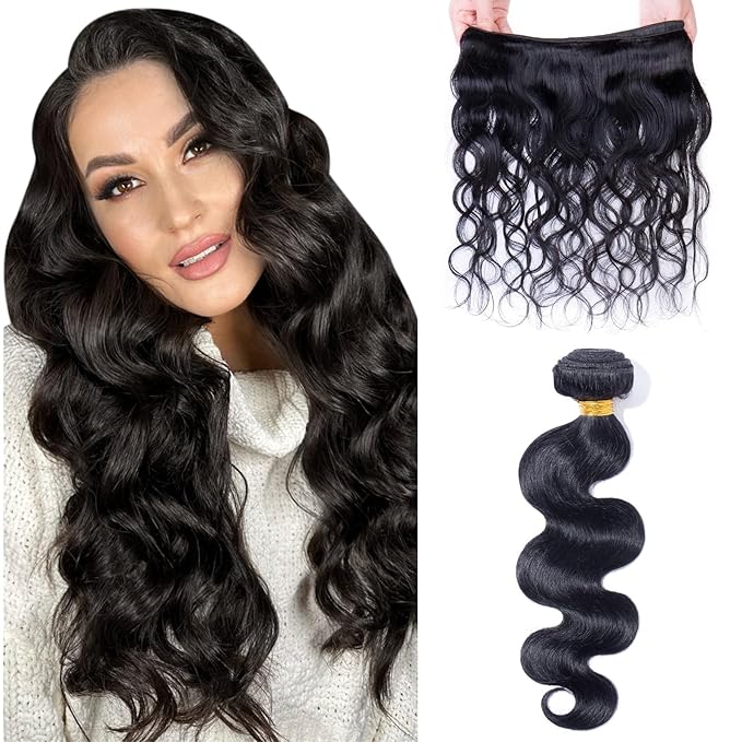 Hairro Sew in Hair Extensions Real Human Hair, 100g/bundle Weave Weft for Women Adding Volume and Length, for DIY Beauty Dating Party, 12 Inch One Bundle Body Wave #1B Natural Black