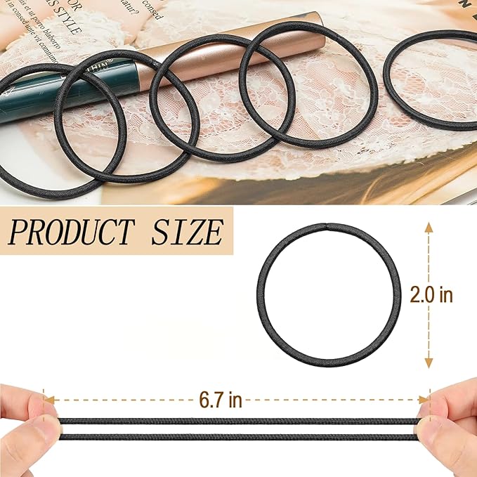 100PCS Black Hair Ties For Thick Hair, Ponytail Holders Hair Bands No Damage For Women, Elastic Thick Hair Ties Hair Bands For Girl Thin Hair (Black)