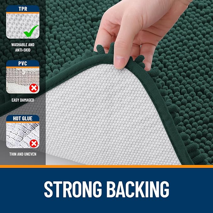 OLANLY Bathroom Rugs 30x20, Extra Soft Absorbent Chenille Bath Rugs, Rubber Backing Quick Dry, Machine Washable Bath Mats for Bathroom Floor, Tub and Shower, Home Decor Accessories, Blackish Green