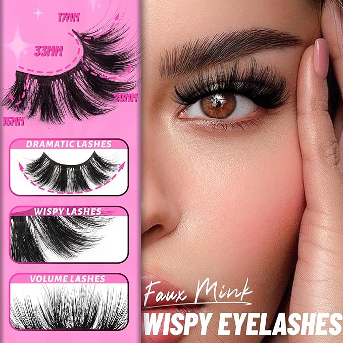 Veleasha False Eyelashes Long Faux Mink Lashes Fluffy Handmade Fake Eyelashes Natural Look 7 Pairs Pack Luxury Cat Eye Lashes (800)