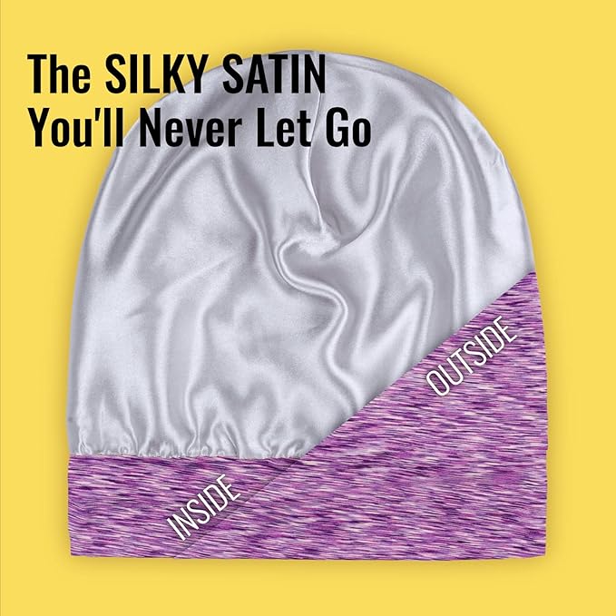 Satin Lined Sleep Cap Bonnet for Curly Hair and Braids, Stay On All Night Hair Wrap with Adjustable Strap for Women and Men, Purple Type2, Pack of 1
