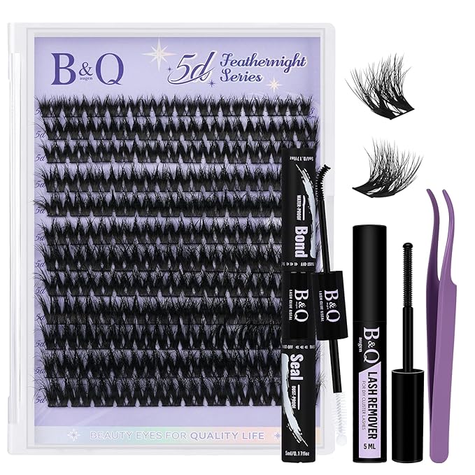 B&Q Lash Clusters Kit Wispy Flora - Feath5D 01 Eyelash Clusters Kit with Glue & Tools, Feathered Lightweight Lash Kit, 8-18mm C Curl Waterproof False Lashes