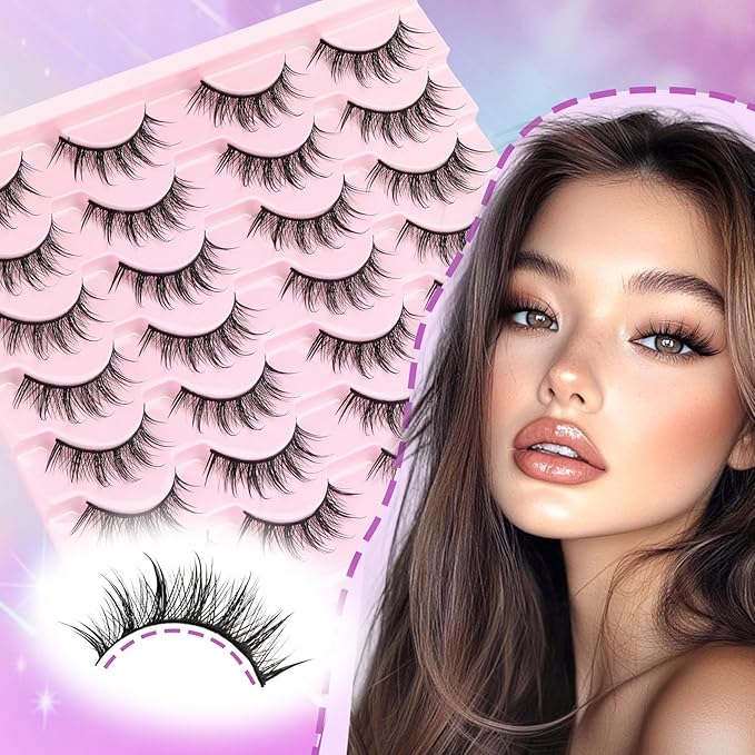 Losha Lashes Spiky Manga Lashes 14 Pairs Asian Anime Eye Lashes Kit with Lash Glue and Lash Tweezers Wet Look Wispy False Eyelashes (Spiky)