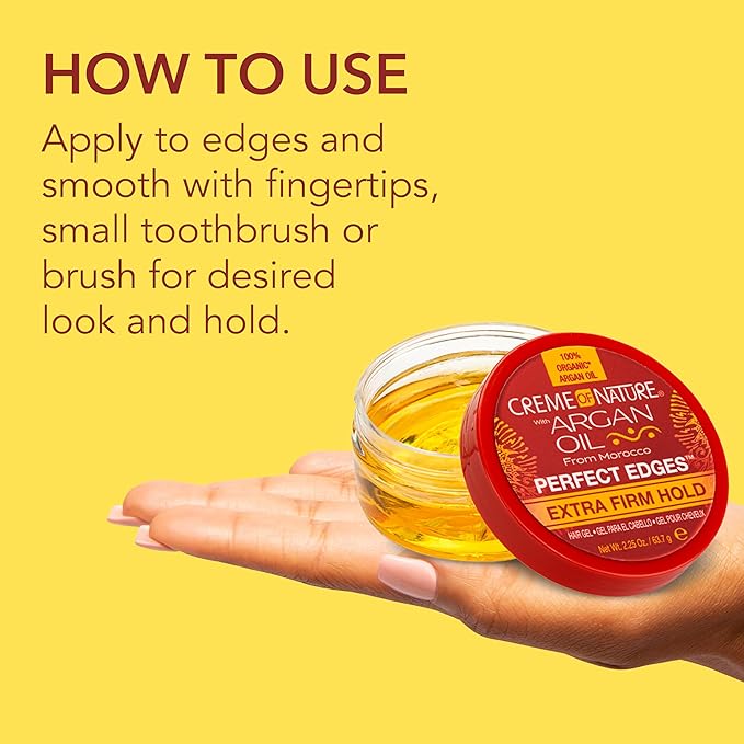 Creme of Nature with Argan Oil From Morocco Perfect Edges Hair Gel, 24 Hour Hold with Moisture and Exotic Shine, Extra Firm Hold, 2.25 Oz (Pack of 1)