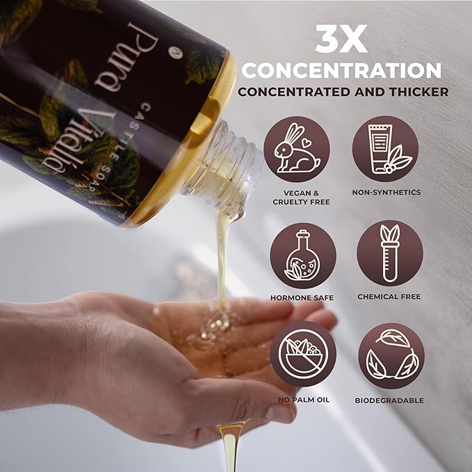 Pura Vitalia Peppermint Organic Castile Soap | Body Wash & Cleanser for Face & Hands | Biodegradable, Eco-Friendly, Palm Oil Free, Vegan & Gentle | Made with 6 Natural Ingredients - 32 oz