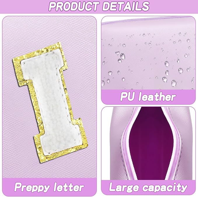 URSKYTOUS Gifts for Girls Initial Makeup Bag Personalized Cosmetic Bag with Zipper Cute Travel Toiletry Bag Waterproof PU Preppy Makeup Pouch Birthday Gift for Teen Girls Women(Purple I)