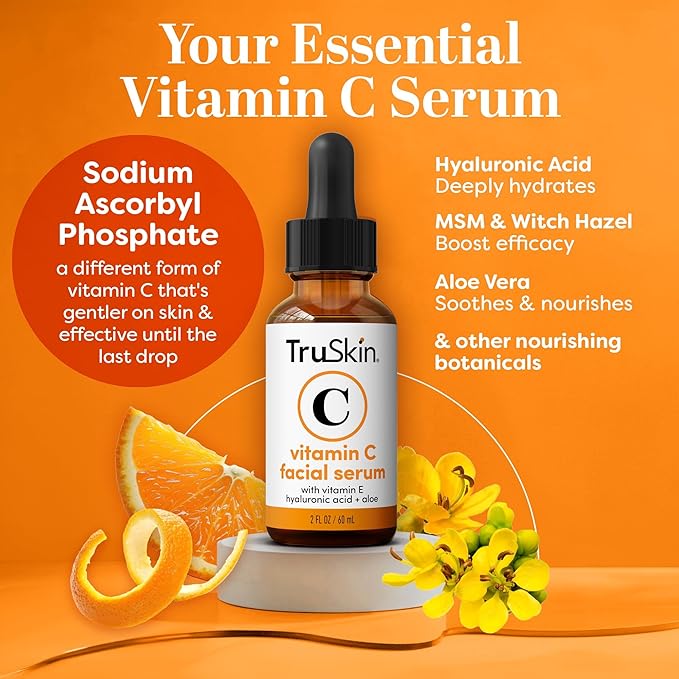 TruSkin Vitamin C Serum for Face – Anti Aging Face Serum with Hyaluronic Acid & Vitamin E – Brightening Formula for Improving Appearance of Dark Spots, Fine Lines & Wrinkles – All Skin Types, 2 Fl Oz