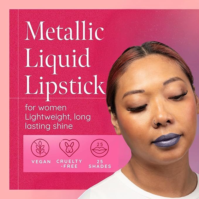 Aromi Violet Plum Metallic Liquid Lipstick | Dark Purple Lip Color with a Shimmery Finish, Vegan, Cruelty-free, Long-Lasting and Smudge Proof Lipstick (Silver Plum) | Long-lasting, Shimmery, Plum Lip Color, Metallic Finish, Waterproof, Long wear lipstick