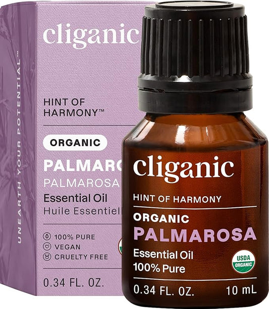 Cliganic Organic Palmarosa Essential Oil, 100% Pure Natural Undiluted (10ml), for Aromatherapy | Non-GMO Verified (Packaging May Vary)