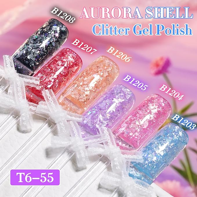 Double Rhythm 0.5Oz Glitter Gel Polish Same Color Same Bollte Shimmer Reflective Color for Nail Art Salon DIY Soak Off 15ml Nail Lamp Gel Polish at Home (Shell Purple-B1205)