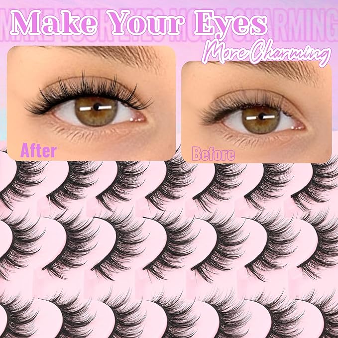 Losha Lashes Fluffy Manga Lashes 6D Spiky False Eyelashes 14 Pairs Natural Anime Eye Lashes Pack Soft Asian Fake Eyelashes (Pop)