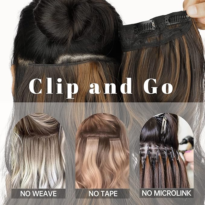 KooKaStyle Clip in Synthetic Hair Extensions Long Wavy 4PCS Thick Hairpieces Light Brown mix Light Blonde F8/613 Fiber Double Weft Natural Hair Extensions 20 Inch for Women