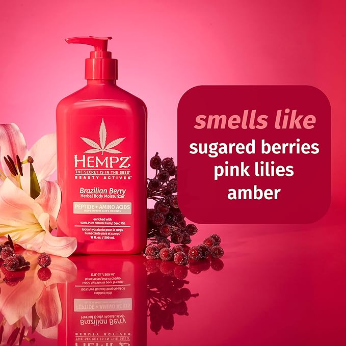 Hempz Brazilian Berry Beauty Actives Lotion with Peptides and Amino Acids, Hydrating and Firming Moisturizer for Body, Hands and Feet 17 oz.