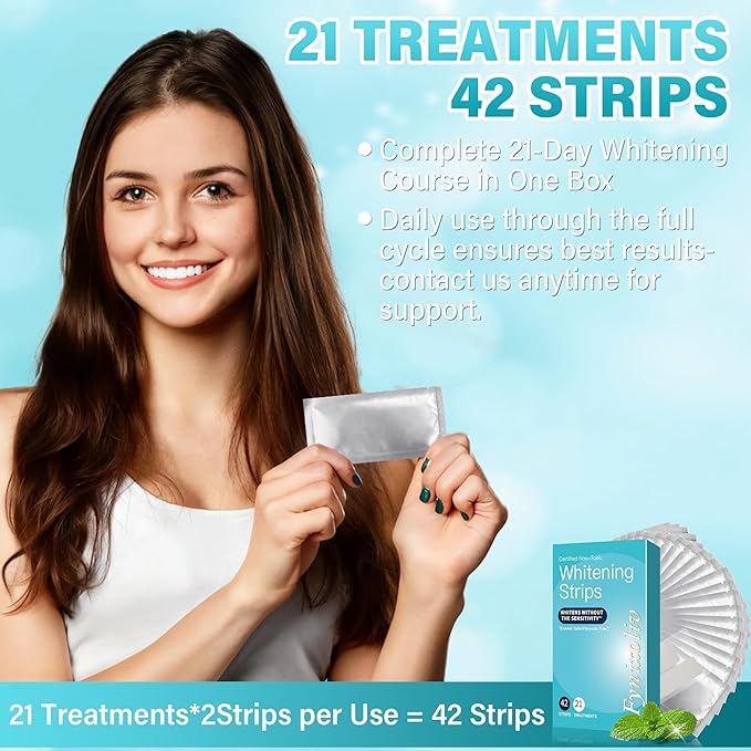 Teeth Whitening Strips Kit, 21 Treatments, 42 Strips, Enamel Safe, Sensitivity Free & Dentist Approved for Whiter Teeth, Non-Slip Formula to Remove Stains