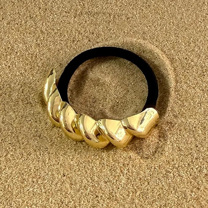 4PCS Golden Metal Hair Ties – No Damage Thick Band, High Elasticity, Durable, Stylish Golden Geometric Ponytail Holders Hair Accessories for Women